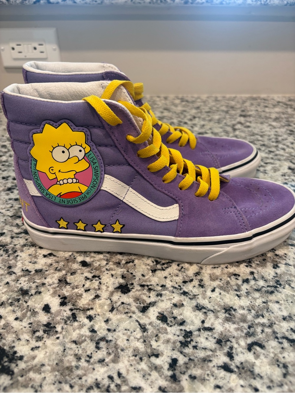 Vans Purple High-Top Sneakers with Yellow Accents and Lisa Graphic M 6.0 W 7.5